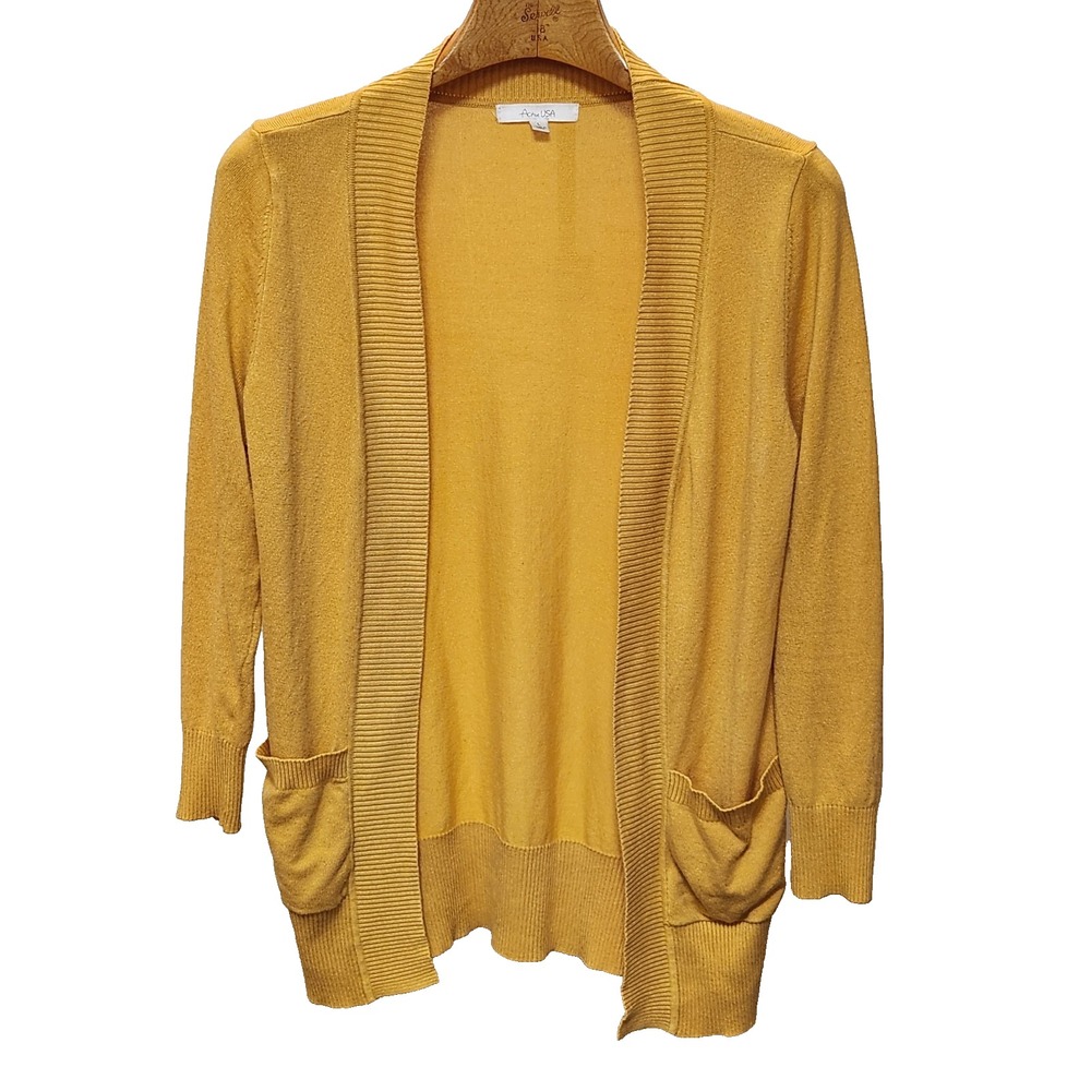 Active USA Yellow Open Front Cardigan | Size L | Bold Layering + Sunshine Street